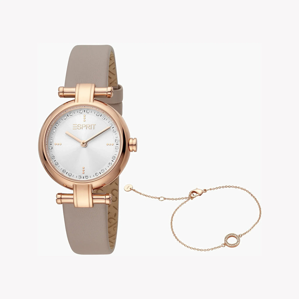 Esprit Women's Beige Leather Watch, Silver Dial | Es1l081m0015