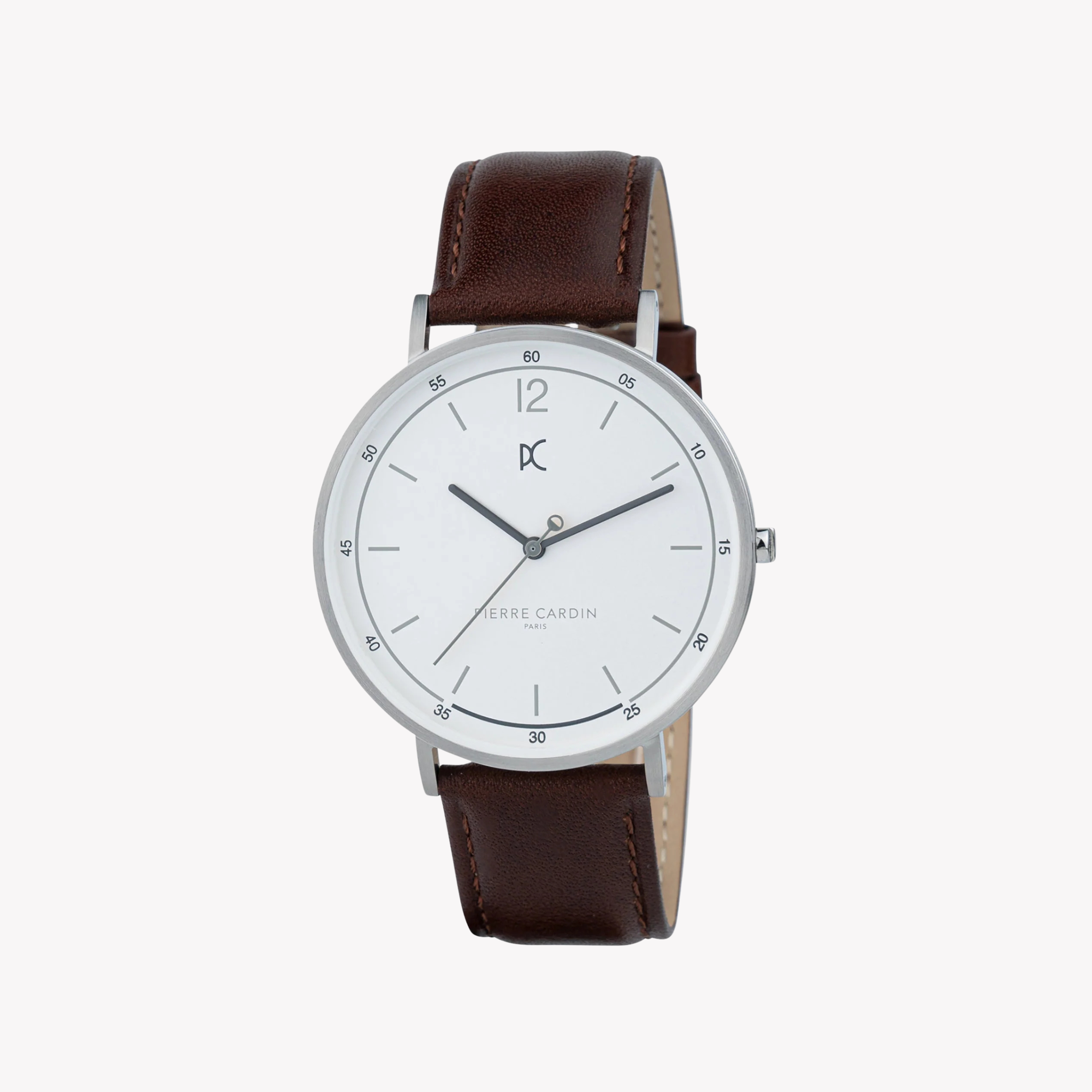 Pierre Cardin Men's Silver Stainless Steel, Brown Leather | Cbn.3001
