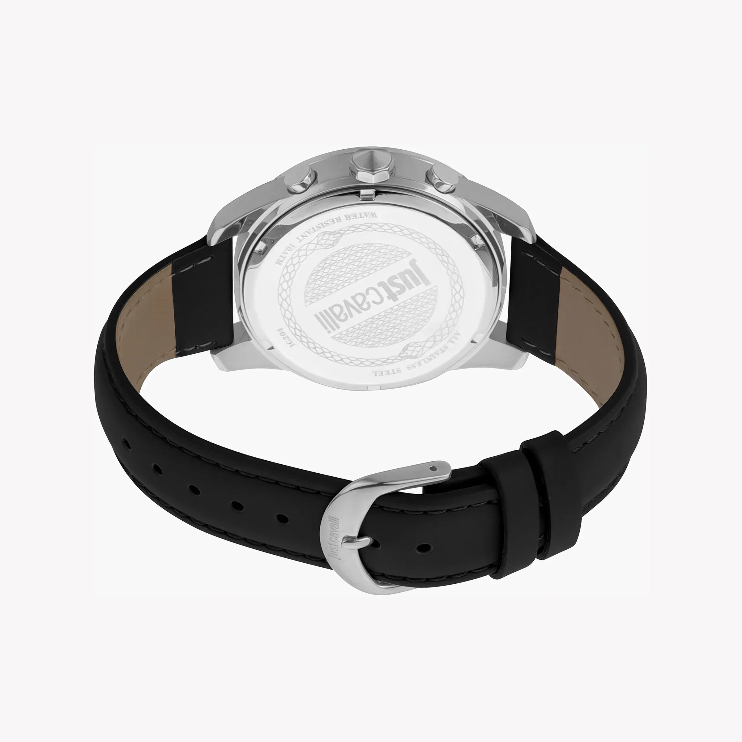 Just Cavalli Men's Silver Watch, Black Leather Band | Jc1g204l0015