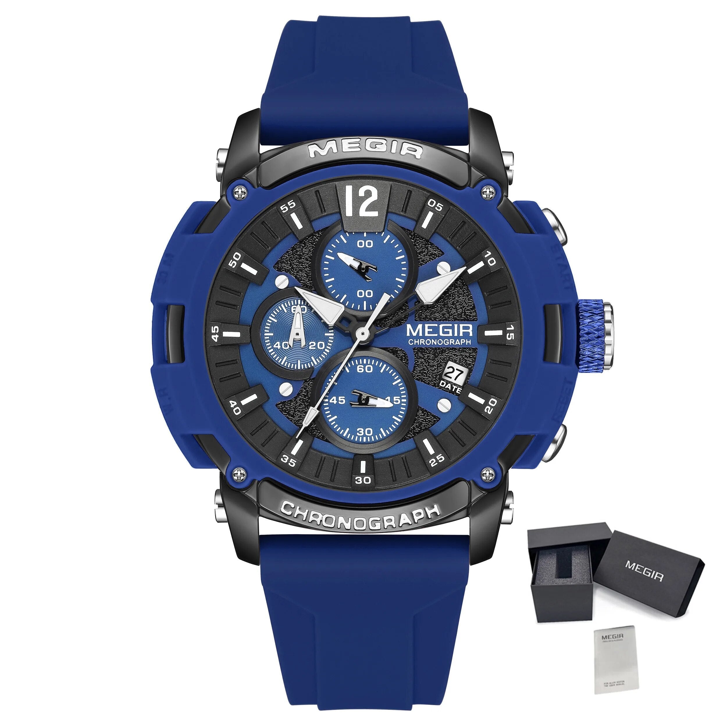 MEGIR Fashion Military Watch for Men Silicone Strap Sport Quartz Chronograph Waterproof Male Clock Wristwatch Reloj Hombre 2208
