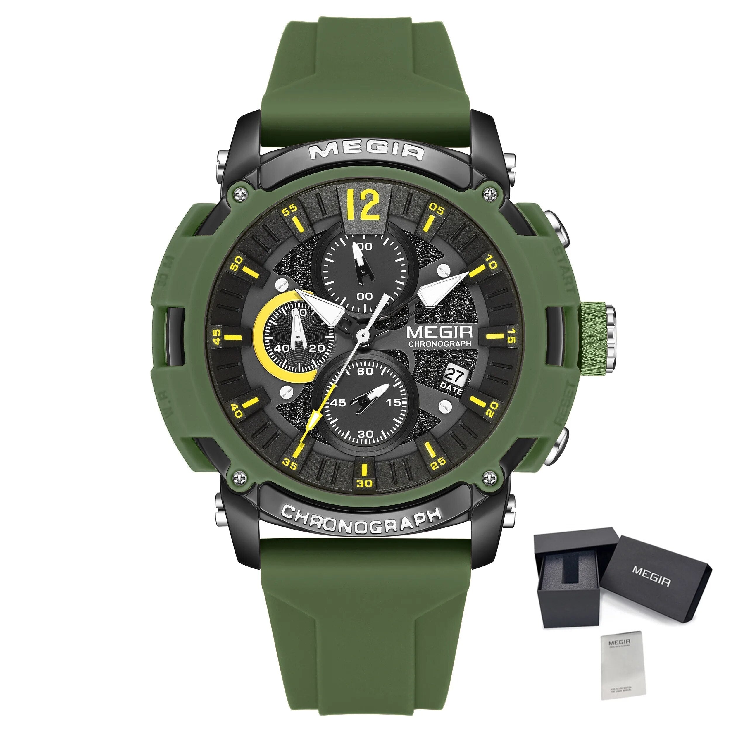 MEGIR Fashion Military Watch for Men Silicone Strap Sport Quartz Chronograph Waterproof Male Clock Wristwatch Reloj Hombre 2208