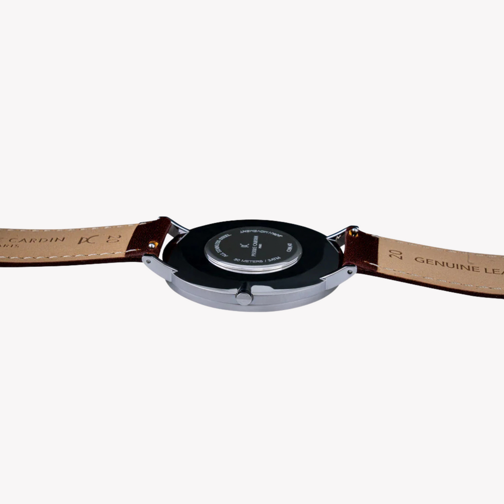 Pierre Cardin Men's Silver Stainless Steel, Brown Leather | Cbn.3001