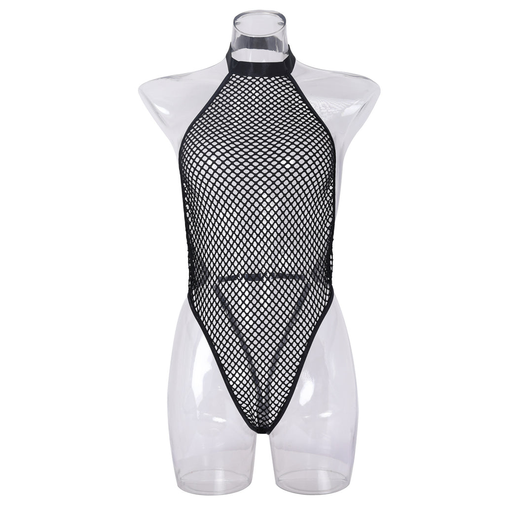 Backless Erotic Bodysuit with Handcuffs - Chic Fishnet Style - Wholesale Lingerie Front View