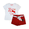 Cherry pattern cotton t-shirt and pants set for girls - white-red - 122