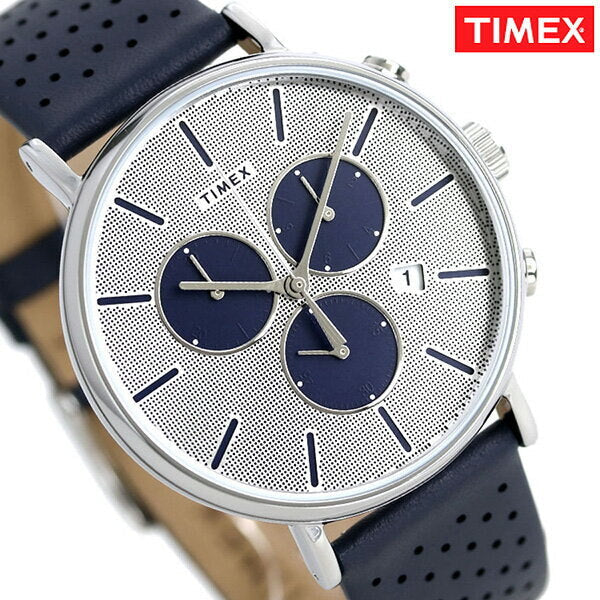 Timex Men's Blue Leather Watch, Silver Dial | Tw2r97700