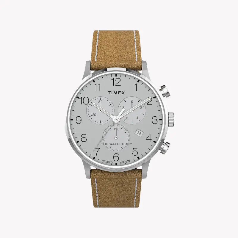 Timex Men's Stainless Steel Tan Band, Silver Dial | Tw2t71200