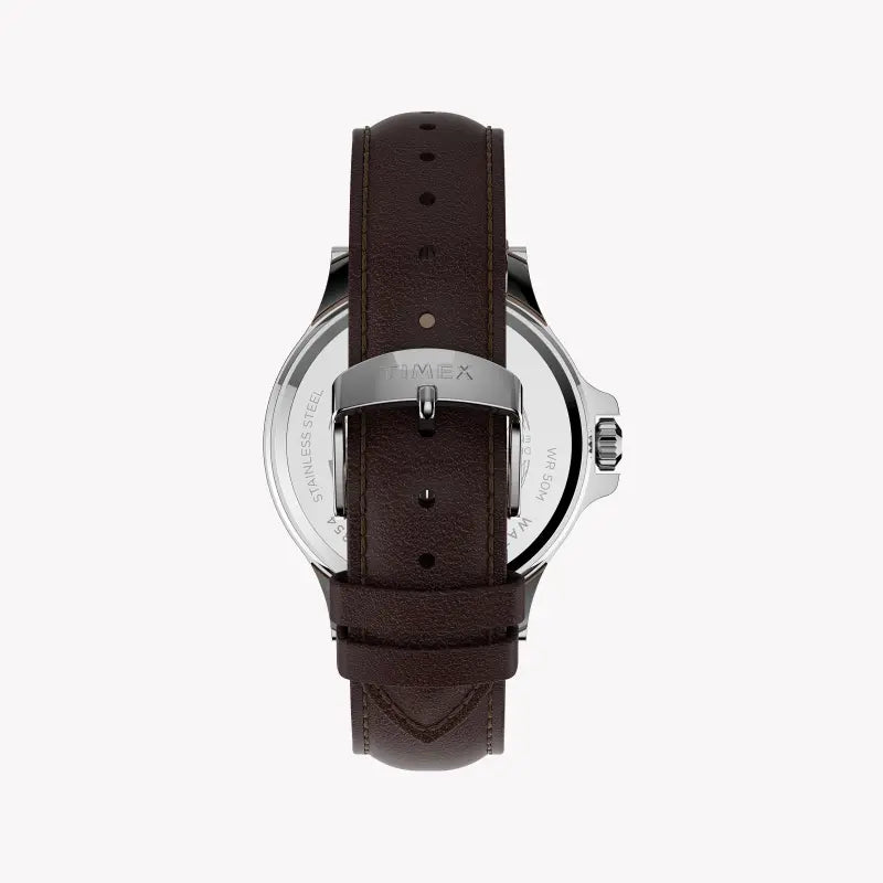 Timex Men's Brown Leather Watch, Blue Dial | Tw2u13000
