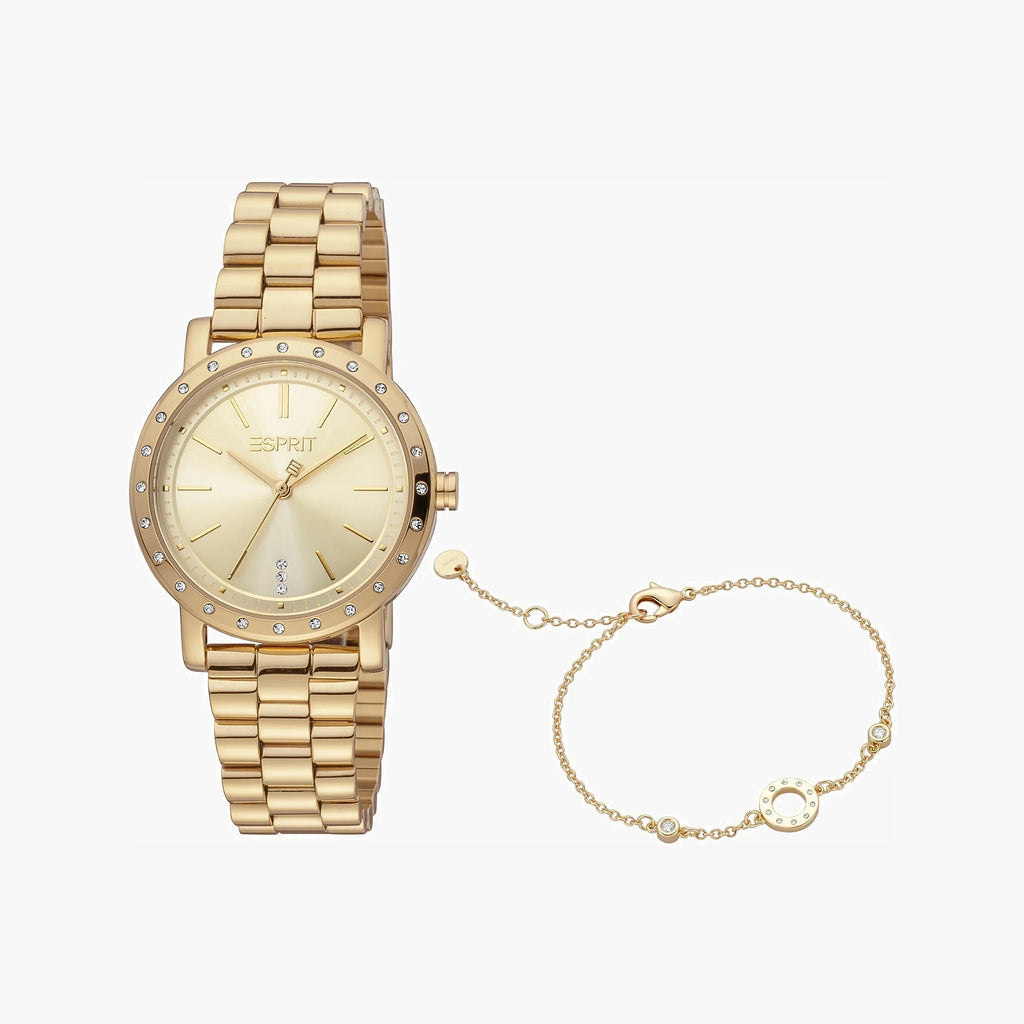 Esprit Women's Gold Stainless Steel Watch, Champagne Dial | ES1L298M0065