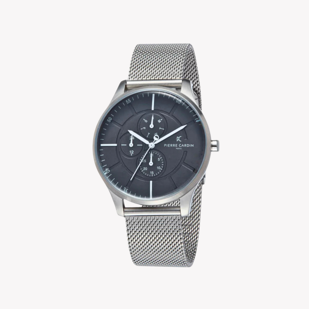 Pierre Cardin Men's Silver Stainless Steel Watch, Black Dial | Pc902731f107