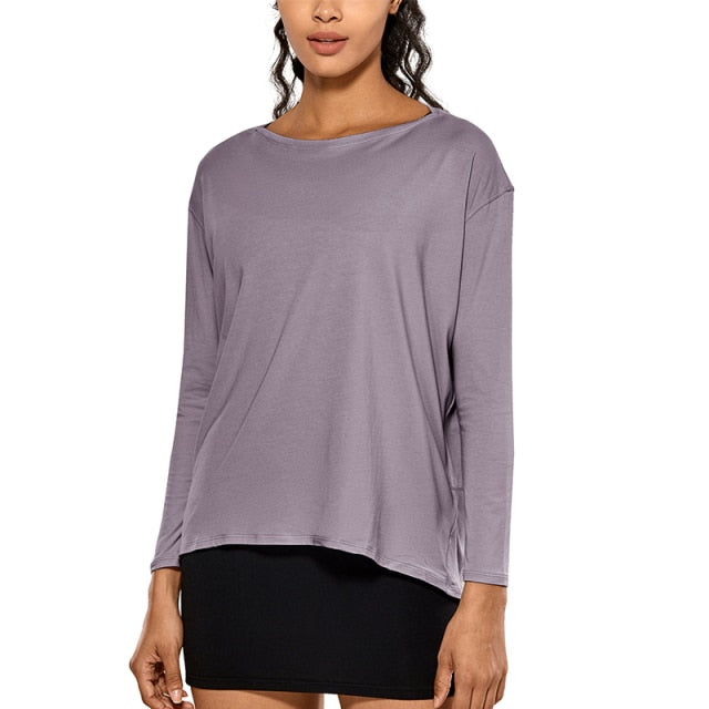 Long Sleeve Workout Shirts for Women Loose Fit-Pima Cotton Yoga Shirts, Casual Fall Tops Shirts