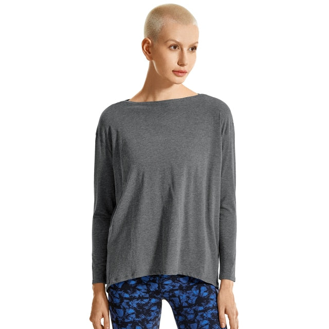 Long Sleeve Workout Shirts for Women Loose Fit-Pima Cotton Yoga Shirts, Casual Fall Tops Shirts