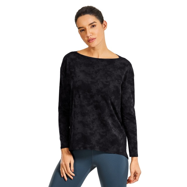 Long Sleeve Workout Shirts for Women Loose Fit-Pima Cotton Yoga Shirts, Casual Fall Tops Shirts