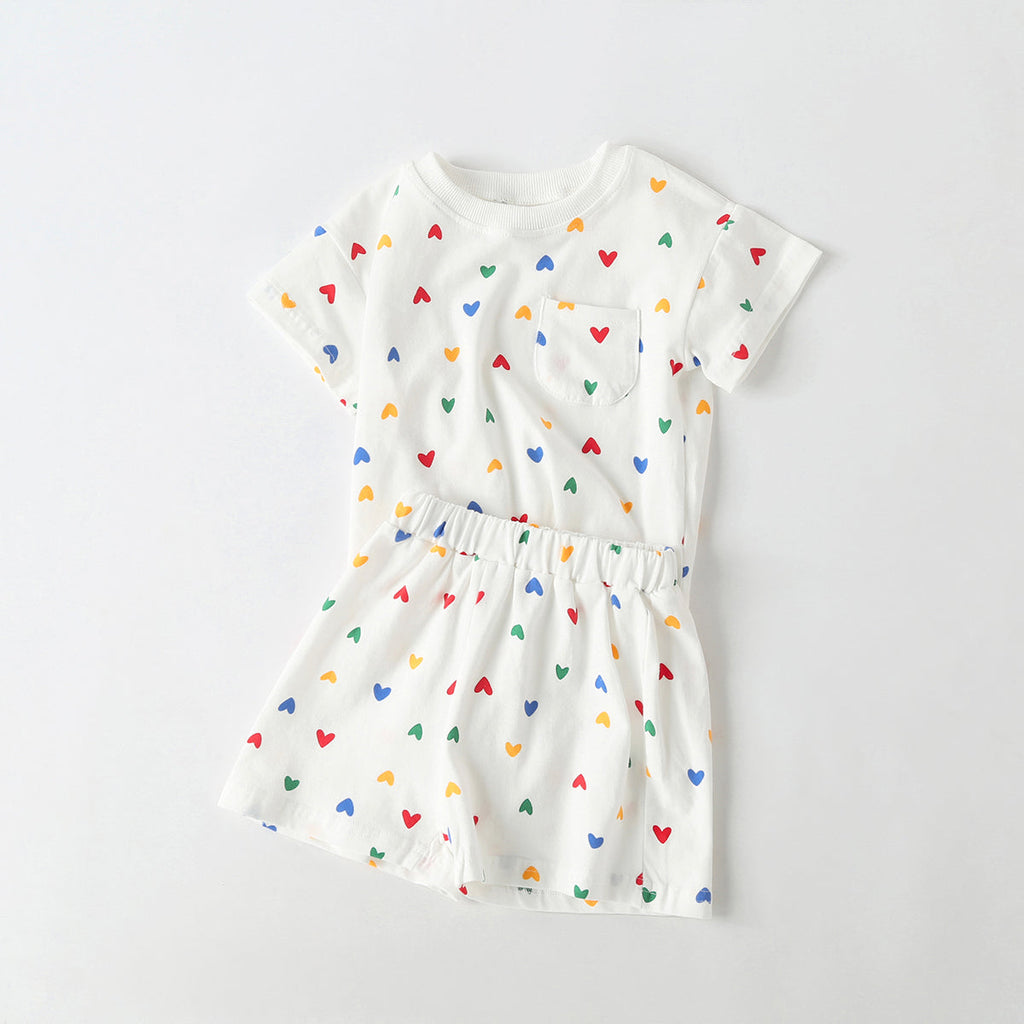 Baby 1pcs Plaid & Heart Pattern Tee Combo Shorts Simply Style Sets