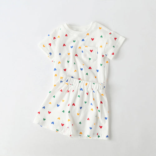 Baby 1pcs Plaid & Heart Pattern Tee Combo Shorts Simply Style Sets
